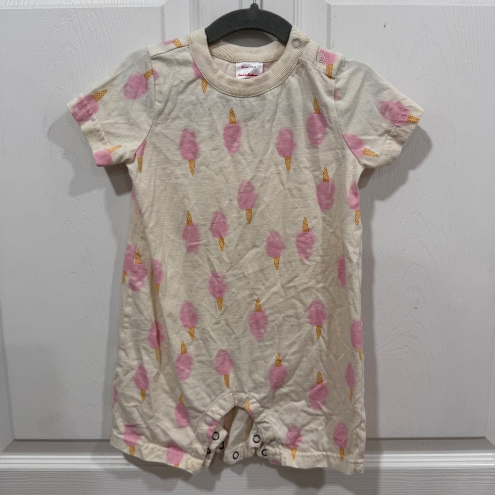 Hanna Andersson 2T Organic Cotton Romper Pink Cotton Candy Print Short Sleeve
